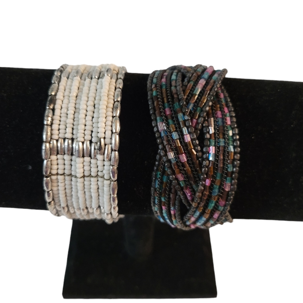 Beaded Wired Cuff Bracelet Set Of 2